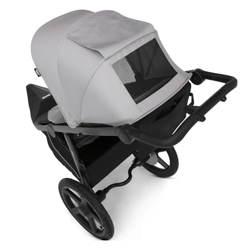 Delta Children - Jeep PowerGlyde Pro Jogging Stroller - 1-Step Back Brake & Hand Deceleration Disc Brakes for Speed Control - 1 Hand Fold, Soft Gray
