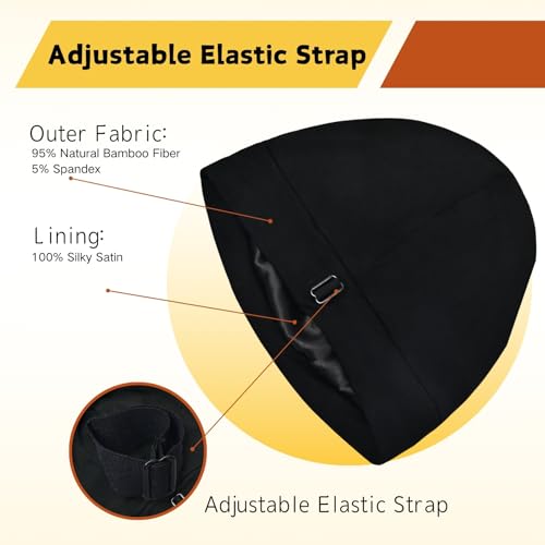 Baby Silky Satin Bonnet for 0-6 Months -Adjustable Infant Hair Care Sleep Cap - Black