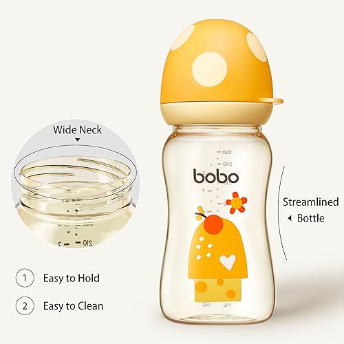 YOHKOH PPSU Baby Bottle Wide Neck, Newborn Anti-Colic Baby Bottle with Natural Response Nipple, Streamlined Body, Easy to Clean (8.8oz (Pack of 2), Yellow)