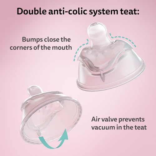 Herobility Anti-Colic Baby Bottles 8.5 fl oz/240ml - Pack of 4 Plastic Baby Bottles, Slow Flow Plastic Bottles, Breast-Shaped Teat for Breastfed Babies – Multicolor – White, Gray, Pink, Hawthorn Rose