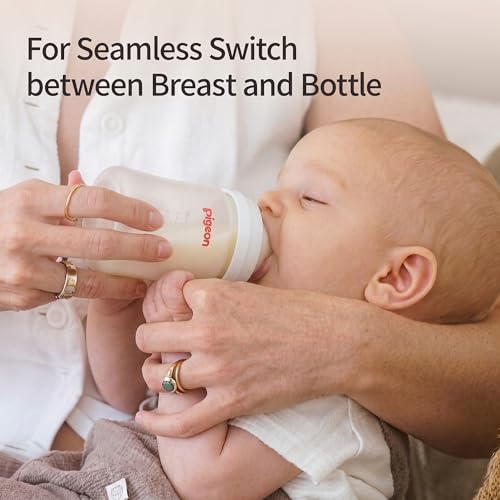 Pigeon PP Nursing Bottle Wide Neck, Anti-Colic, Streamlined Body, Natural Feel, Easy to Clean, 5 Oz (Pack of 4), Includes 4pcs SS Nipples (0m+)