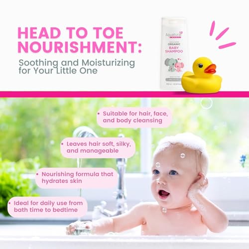 Aquatural Organic Baby Essentials Bath Care Set - Certified Organic Baby Shampoo, Lotion & Nappy Cream - Dermatologist Tested, Newborn Safe, Gentle & Nourishing