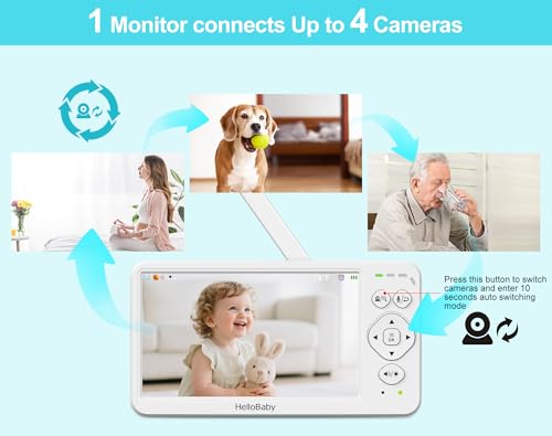 HelloBaby Baby Monitor with Camera and Audio, 6" World First IPS Large Screen, No WiFi 30H Battery 4000mAh, Night Vision, 2-Way Talk, Remote PTZ, ECO,1000ft, Video Audio Monitor for Baby Elderly Pet