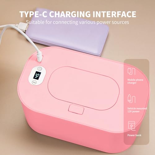 Baby Wipe Warmer and Baby Wet Wipes Dispenser, 5 Modes of Temperature Heating Control Portable Diaper Wipes Warmer for Newborn Baby, Baby Shower Gifts Pink