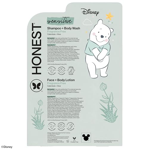 The Honest Company 2-in-1 Cleansing Shampoo and Body Wash, Face Lotion Bundle, Disney Design, Gentle for Baby, Dermatologist Tested, Sensitive Fragrance-Free, 18.5 fl oz
