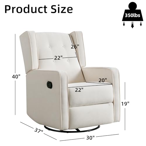CANMOV Swivel Rocker Recliner Chair, Rocking Chair Nursery Glider Recliner, Manual Glider Chair for Nursery, White