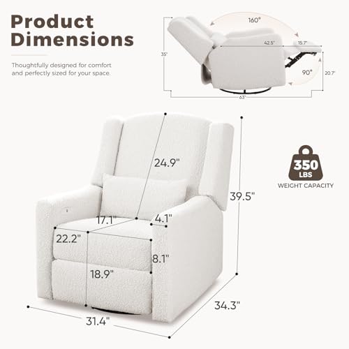 Madaha Power Recliner Chair Swivel Gilder Rocking Chairs Skin-Friendly Power Recliner Nursery Chair for Adults with Waist Pillow, USB Charging (Beige, Only Recliner Chair)