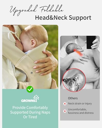 GROWNSY Baby Carrier, Cozy Newborn Carrier, Ergonomic Baby Wraps Carrier Newborn to Toddler with Head Support, Cream