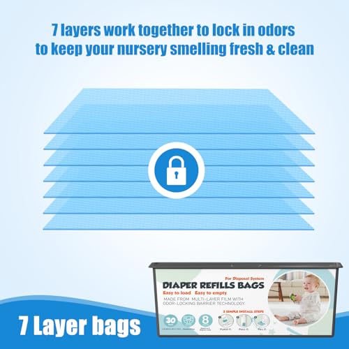 Diaper Pail Refills Bags with 30 Bags Compatible with Genie Easy Roll Signature and Platinum Diaper Pails, 7-Layer Odor-Barrier Technology, 4 Pack (120 Bags)