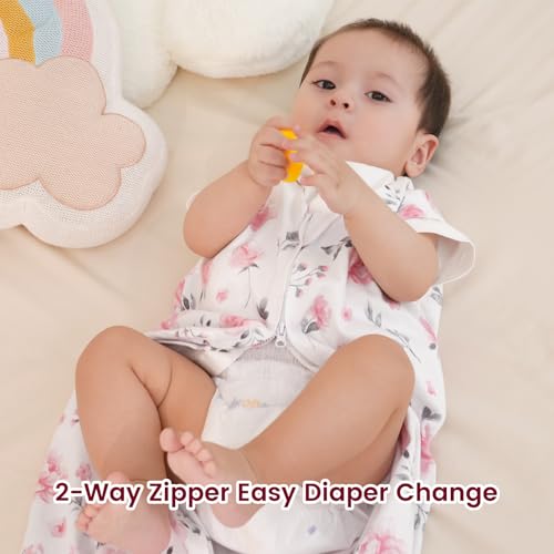 david's kids 3 Pack 100% Organic Cotton Baby Sleep Sack 6-12 Months, Ultra Soft Baby Wearable Blankets with 2-Way Zipper, Comfy Sleeping Bags for Infant Newborn Boys Girls Neutral, Medium Size, Floral