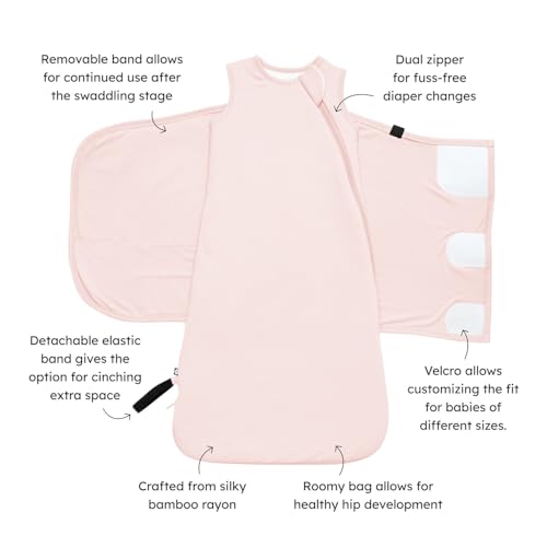 KYTE BABY Sleep Bag Swaddler with Dual Zipper, Removable Velcro Band, Rayon Made from Bamboo Transitional Nursery Essential, 1.0 TOG, (Blush)