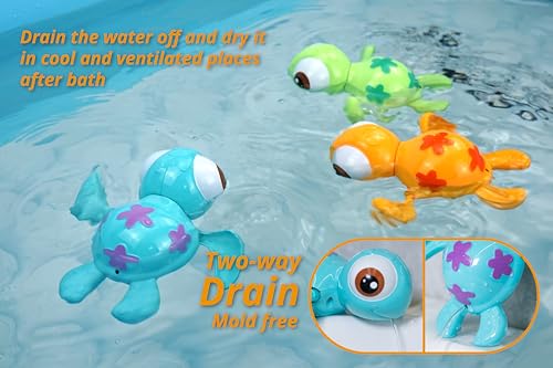 DUCKBOXX XX Wind-up Swimming Sea Turtles Bath Toy, No Battery Mold-Free Anti-Rust Interactive Montessori Toy for Kids 18M+ (3pcs)