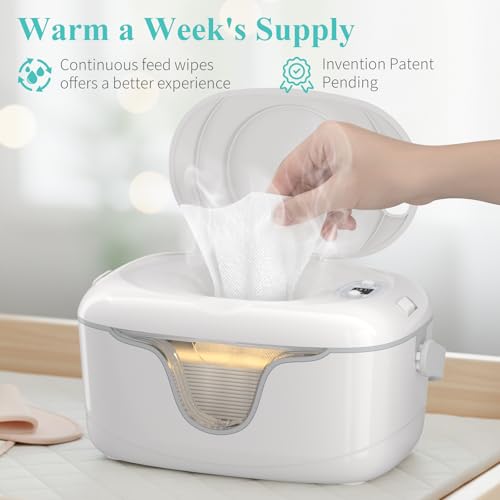 IGERI Portable Baby Wipe Warmer - Cordless Rechargeable Wet Wipes Dispenser for Travel Battery Operated with Nightlight Temperature Control for On the Go