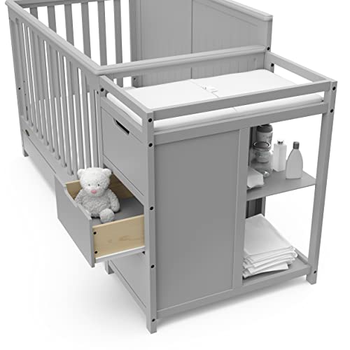 Graco Hadley 5-in-1 Convertible Crib & Changer – GREENGUARD Gold Certified, Fits Standard Crib Mattress, Converts to Toddler Bed and Full Bed, 4 Adjustable Mattress Heights (Pebble Gray)