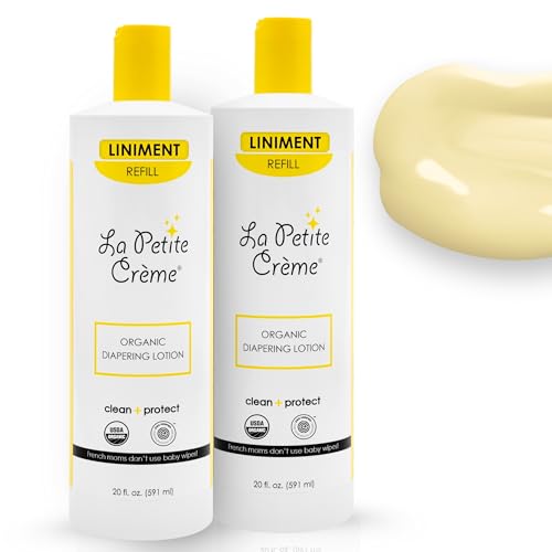 La Petite Creme French Premium Diapering Lotion - Diaper Cream Alternative to Baby Wipes - Moisturizer & Skin Cleanser - USDA Certified Organic Ingredients - Baby Essentials (2 Bottles of 20 oz)
