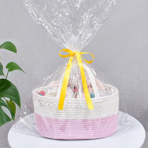 ABenkle Diaper Caddy Organizer, Cotton Rope Nursery Storage Basket Pink