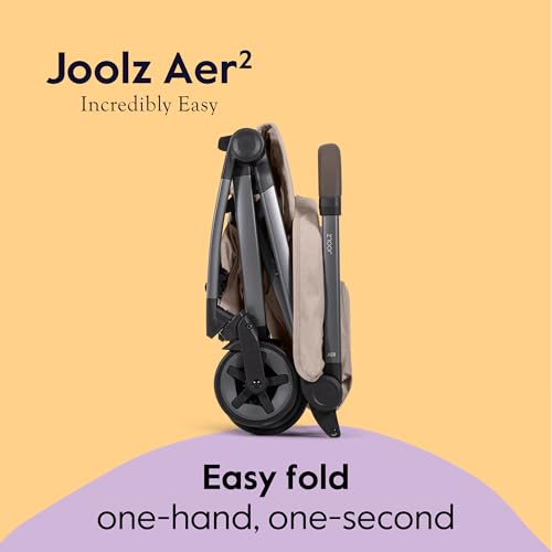 Joolz Aer2 Lightweight Travel Stroller for Baby & Toddler – One-Hand Fold, Compact Carry-On Airplane Approved, Reclining Seat, UPF 50+ Canopy, Travel Pouch, Baby Net – Sandy Taupe