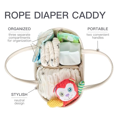 Kodomoore Diaper Caddy Organizer, Empty Gift Basket for Newborn Essentials, Baby Storage Basket, Stylish Gift Bag for Baby Shower, Boys and Girls - Small, White&Beige Brown