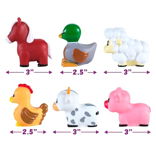 Tub Works® Barnyard™ Mold Free Bath Toys, 6 Pack | Sealed, No Hole Bath Toys Design Keeps Moisture Out | Soft, Squeezable & Float on Water | Farm Animals Baby & Toddler Bathtub Toys | Baby Pool Toys