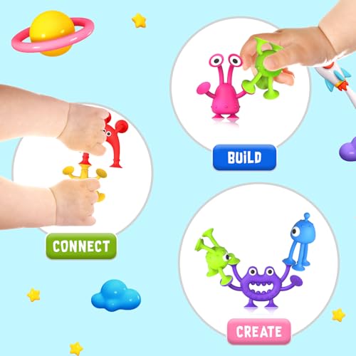 Baby Bath Toys Suction Toy: No Hole Bath Toy for Baby Toddlers - Kids Mini Sensory Fidget Suction Cup Toys for Boys Girls - Window Building Toy Road Trip Travel Essentials for Kids Gifts (Ages 3+)