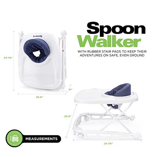 Joovy Spoon Baby Walker & Activity Center Featuring Three Adjustable Heights, Extra-Large Tray, and 30 lb Weight Capacity - JPMA Safety Certified, Blueberry