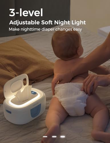 Momcozy Baby Wipe Warmer, Innovative Spring Design, Large Capacity Wipes Dispenser for 60-80pcs, Fast & Even Heating, 4 Modes of Temperature Heating Control, Diaper Wipe Warmer with Night Light, Blue
