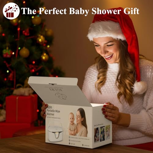 IGERI Portable Baby Wipe Warmer - Cordless Rechargeable Wet Wipes Dispenser for Travel Battery Operated with Nightlight Temperature Control for On the Go