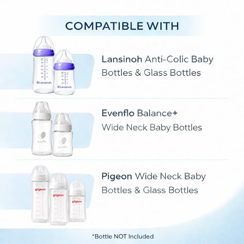 Flip Top Straw Lids for Lansinoh, Pigeon, Evenflow Wide Neck Baby Bottles