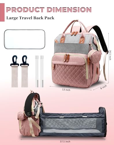 Lamroro Diaper Bag Backpack with Changing Station, Waterproof Large Capacity, Baby Bag for Mom & Dad, 18 Pockets+USB Port, Foldable Changing Pad, Travel Backpack for Newborn Essentials, Baby Gift