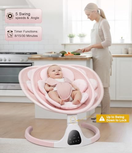 Baby Swing for Infants, Infant Swing with 5 Swing Speed, Built-in Soothe Melodies, 5-Point Harness, Electric Infant Swing with Bluetooth for Indoor & Outdoor Use (Pink)