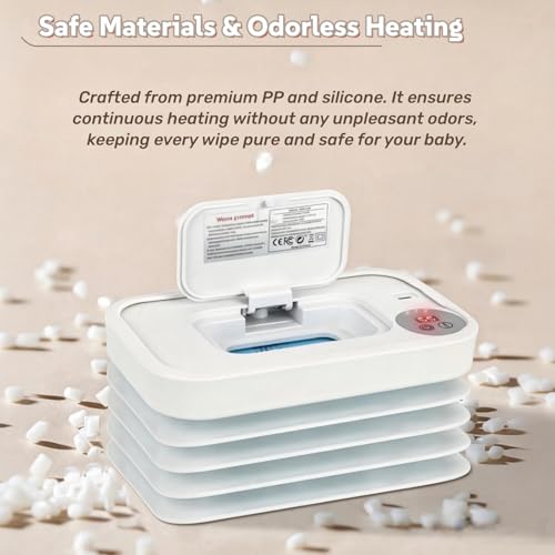 Wet Wipes Warmer, Wipe Warmer Cordless with 3 Adjustable Temperature, Foldable Portable USB Wipe Heater and Dispenser, Digital Display Space Saving Wipe Warmer with Lid for Home Outdoor Travel (White)