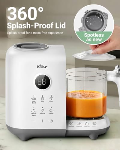 Bear Baby Food Maker with 18.5oz Dual-Layer Steam Baskets, OneStep Baby Food Processor Steamer Puree Blender Grinder Mills, Auto Cooking Grinding&Sterili-zing for Healthy Homemade Baby Food, BPA-Free