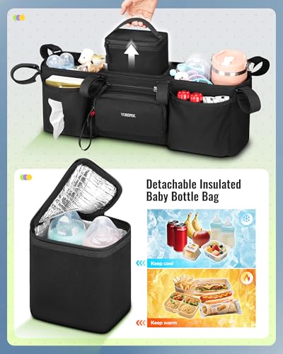 YOREPEK Padded Double Stroller Caddy, Heavy Duty Stroller Caddy Attachment