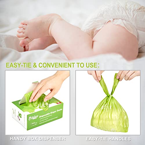 USBOO Baby Disposable Diaper Bags,300 Count Oxo-Biodegradable Diaper Sacks,Easy-Tie Handles,Diaper Disposal or Pet Waste Bags, Unscented