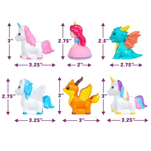 Tub Works® Fantasy Watertight Bath Toys, 6 Pack | Sealed, No Hole Bath Toys Design Keeps Moisture Out | Soft, Squeezable & Float on Water | Baby & Toddler Bathtub Toy | Unicorn Baby Girl Bathtub Toy