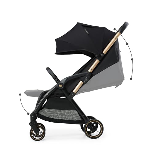 Kinderkraft APINO Lightweight Auto Folding Stroller, Compact Travel Baby Stroller for Newborn to Toddler, Reclining Seat, 5-Point Harness, Black
