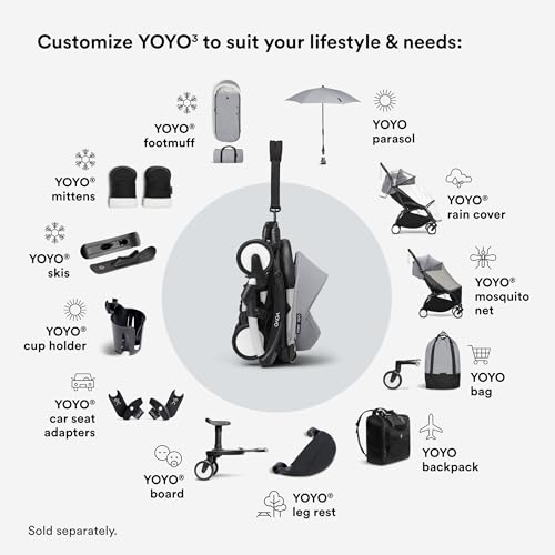 Stokke YOYO3 Stroller from 6 Months - Includes Black Frame/Stone Seat Cushion + Canopy - Folds in & Out in a Flash - Light & Compact - Carry-On Compatible