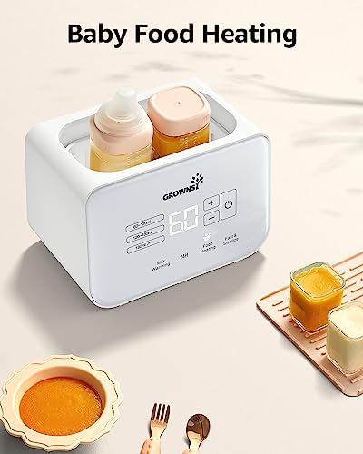 Baby Bottle Warmer, Grownsy 8-in-1 Fast Milk Warmer with Timer Breastmilk or Formula, Fits 2 Bottles, Accurate Temperature Control, with Defrost, Sterili-zing, Keep, Heat Baby Food Jars Function