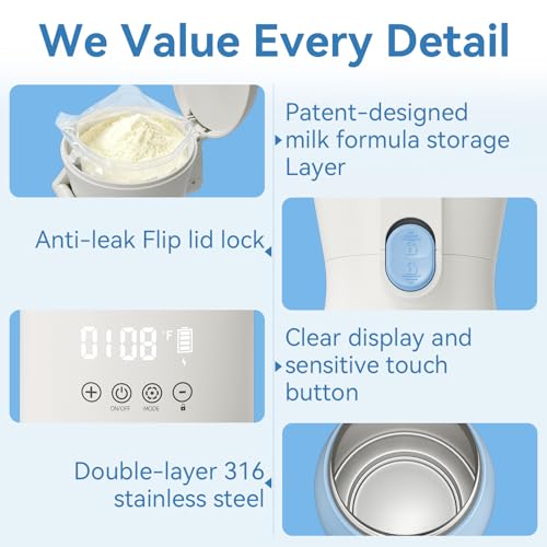 HOMEHELP Portable Bottle Warmer for Travel - 17oz Portable Milk Warmer for Baby with Patent-Designed Formula Storage, 16000mAh Bottle Warmer On The Go for Breast Milk & Formula, Ideal for Car Outdoor