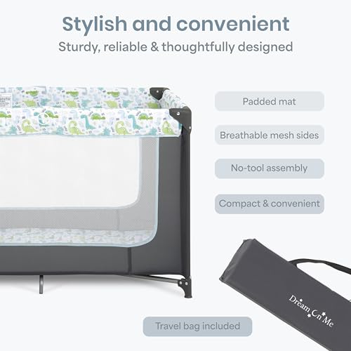 Dream On Me Zodiak Baby Playard, Breathable Mesh Sides, Soft Comfortable Mattress, Quick & Easy to Fold with Travel Carry Bag, Compact Space Saving Design - Grey/Green