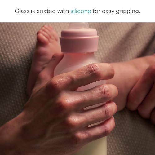Munchkin Bond Silicone Coated Glass Baby Bottles - Anti-Colic Feeding System with Natural Feel Nipples, 8 Ounce, 2 Pack, White