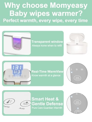 MOMYEASY Baby Wipe Warmer, Large Capacity Wipes Dispenser with 3 Temperature Modes, Even Heating Diaper Wipe Warmer with Night Light, Wipes Warmer for Babies/Adults