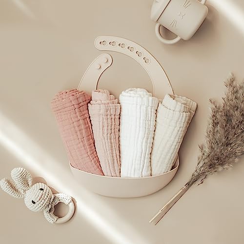 Konssy Baby Muslin Washcloths 7-Pack, 100% Cotton Baby Bath Washcloths, Soft & Absorbent Wash Cloths and Burp Cloths for Newborn Kids Girls & Boys, 11x11 inches