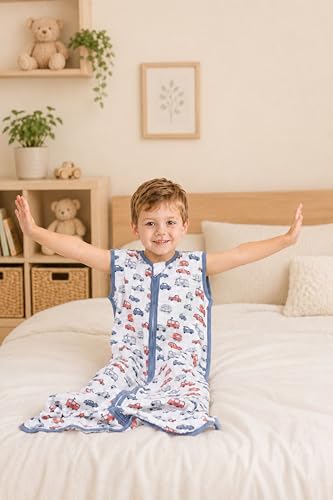 TADO MUSLIN Baby Sleep Sack 2-4 T Baby Wearable Blanket 100% Organic Cotton 0.5 TOG Toddler Sleep Sacks 2‑Way YKK Zipper Soft 4 Layers Muslin 2T 3T 4T Car Truck