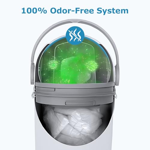 Grebest Diaper Pail with Airtight Lid, Odorless Diaper Bin, 15 Liter/4 Gallon Nursery Trash Can, Holds Up to 16 Diapers, Easy to Clean, Portable Plastic Trash Can for Baby White