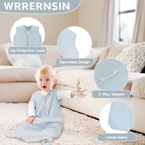 Wrrernsin Baby Sleep Sack 6-12 Months,100% Cotton TOG 0.5 Wearable Blanket for Boys and Girls, 3 Pack 2-Way Zipper Lightweight Sleeping Bags for Toddler Newborn Infant
