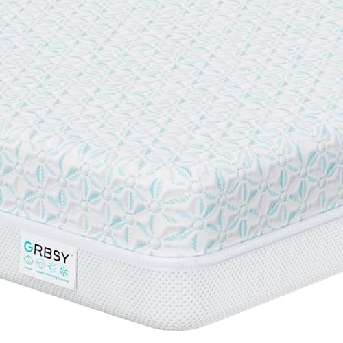 Grbsy 4 in 1 Crib Mattress, 6" Dual Sided Memory Foam Toddler Bed Mattress, Cotton Heat & Tencel Cooling Cover, Firm Breathable Baby Mattress for Infant & Toddler, Waterproof Linning & Washable