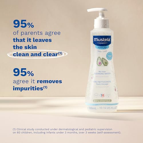 Mustela Baby Cleansing Water - No-Rinse Micellar Water - with Natural Avocado & Aloe Vera - for Baby's Face, Body & Diaper - Various Sizes - 10.14 fl. oz.