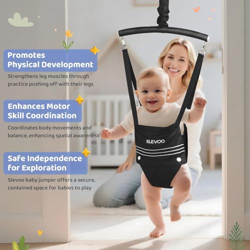 Slevoo Baby Jumper, Baby Doorway Jumper for Babies 6-12 Months, with Easy to Use Clamp and Adjustable Strap, Black