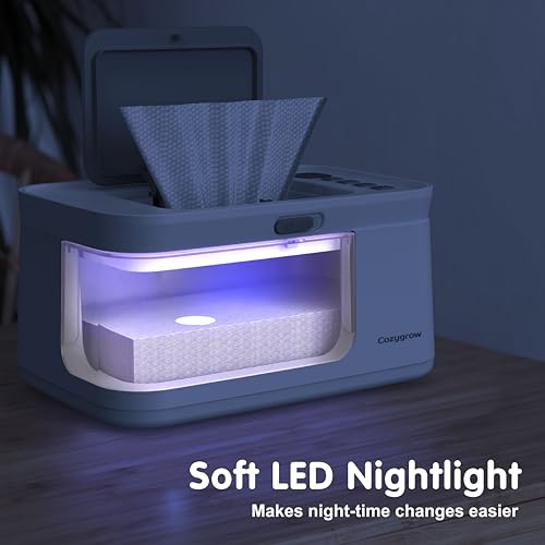 Cozygrow Baby Wipe Warmer with LED Light & Transparent Viewing Window, Adjustable 95℉-131℉, 1.5 Meter Plug Cord